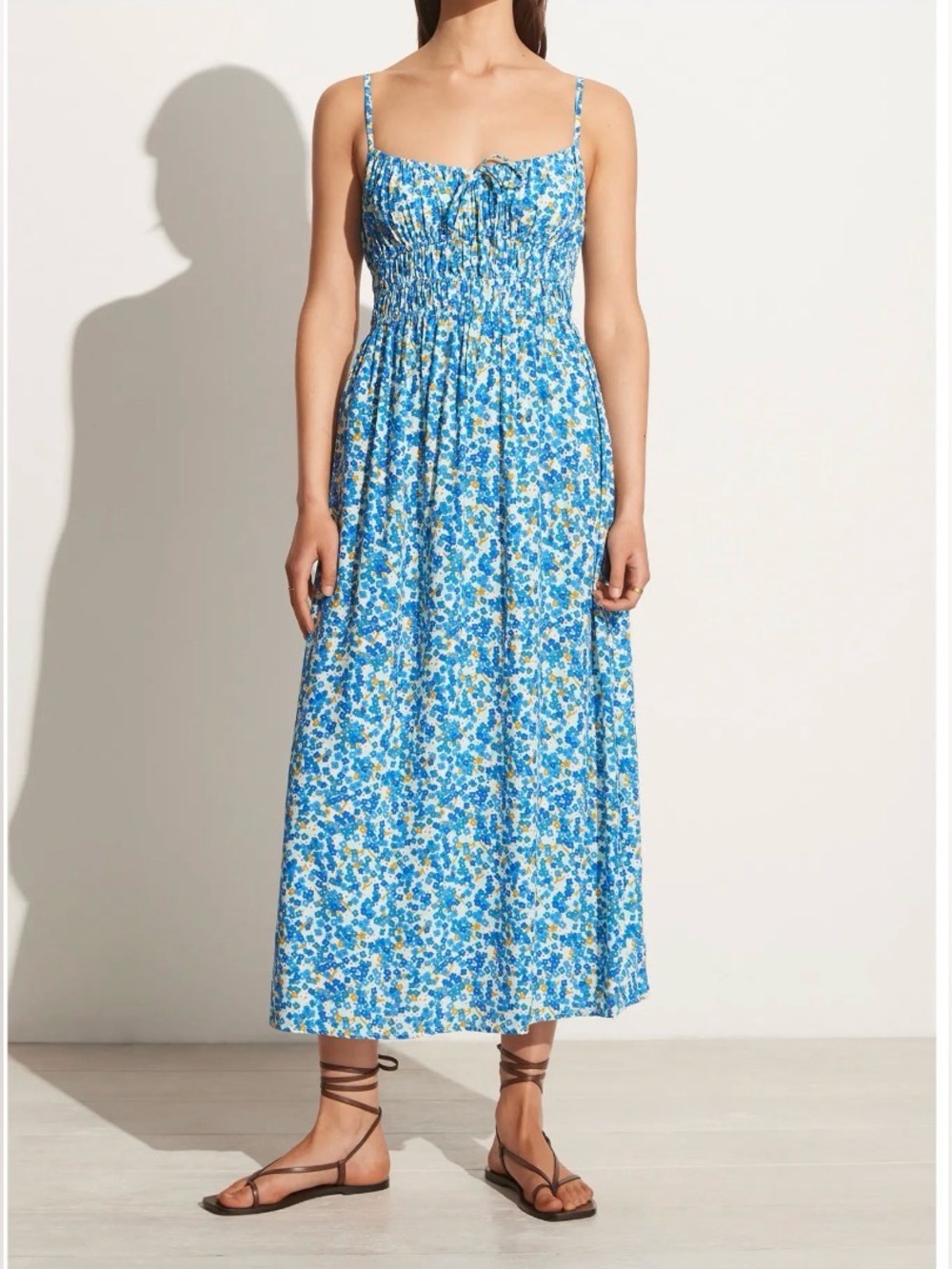 Faithfull the Brand Caprera Blue Lou Floral Midi Dress Size L